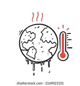 hand drawn doodle earth melting symbol for global warming icon illustration vector