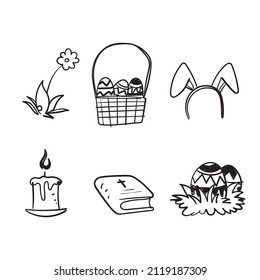 hand drawn doodle easter celebration collection icon isolated