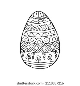 Huevo de Pascua dibujado a mano. Zentangle de Pascua. Huevo vectorial con ornamento. Esquema.