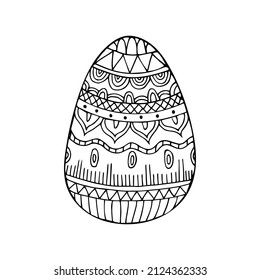 Hand drawn doodle easter egg. Easter zentangle. Vector egg with ornament. Outline.