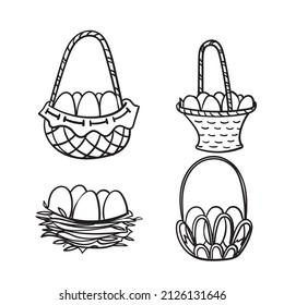 hand drawn doodle easter egg in basket illustration icon isolated