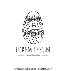 Hand drawn doodle Easter icon Vector illustration easter symbols collection Cartoon decoration elements: decorated colorful egg, red roses and green leaves borders, pink, girly sketch stile
