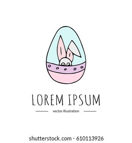 Hand drawn doodle Easter icon Vector illustration easter symbols collection Cartoon decoration elements: decorated colorful egg, red roses and green leaves borders, girly sketch stile