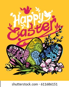 Hand drawn doodle easter illustration.