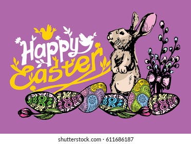 Hand drawn doodle easter illustration.