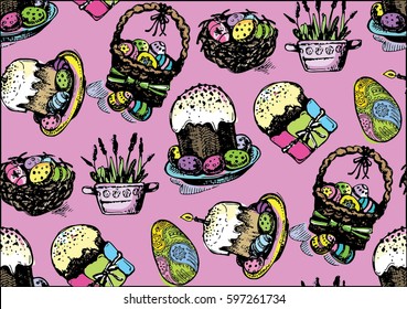 hand drawn doodle easter pattern. 