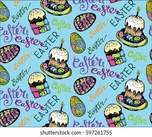 hand drawn doodle easter pattern. 