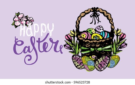 Hand drawn doodle easter set. Vector illustration.