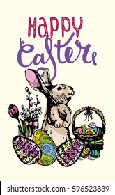 Hand drawn doodle easter set. Vector illustration.