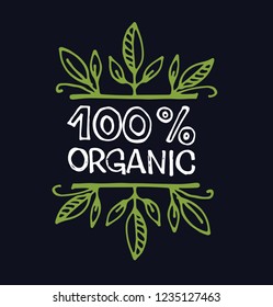 Hand drawn doodle eco green label - bio, vegan, healthy, organic