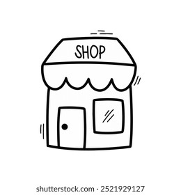 Desenho à Mão Doodle E-Commerce Ilustração. Cute Black Outline Store Adesivo Clip Art Ícone no fundo branco Vetor EPS 10