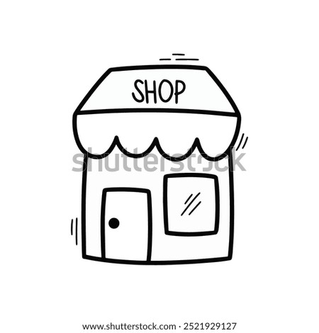 Hand Drawn Doodle E-Commerce Illustration. Cute Black Outline Store Sticker Clip Art Icon on White Background Vector EPS 10
