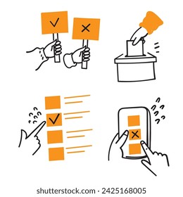 hand drawn doodle election vote icon collection illustration