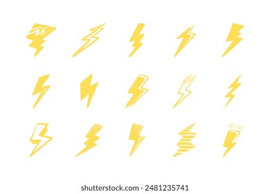 Dibujado a mano doodle símbolo de rayo eléctrico boceto. icono de trueno