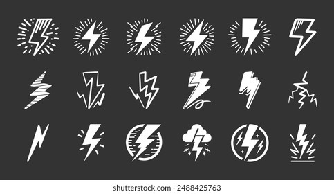 Dibujado a mano doodle símbolo de rayo eléctrico boceto. icono de trueno