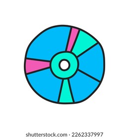 Hand drawn doodle element in 90s 2000s Y2K trendy style. CD DVD isolated on white background.