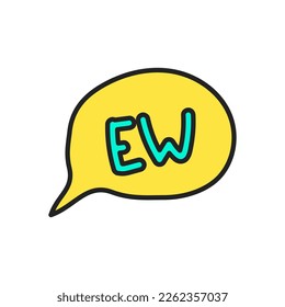 Hand drawn doodle element in 90s 2000s trendy style. Cloud with inscription ew isolated on a white background.