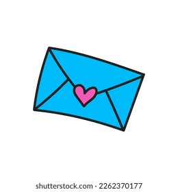 Hand drawn doodle element in 90s 2000s Y2K trendy style. Paper envelope with heart isolated on white background.