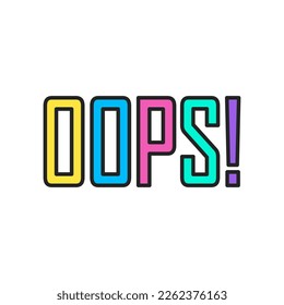 Hand drawn doodle element in 90s 2000s Y2K trendy style. Multicolored inscription oops isolated on white background.