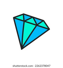 Hand drawn doodle element in 90s 2000s trendy style. Crystal diamond isolated on white background.