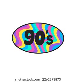 El doodle dibujado a mano en el estilo de moda del año 2000 y 2000. Signo del arcoiris 90 aislado en fondo blanco.