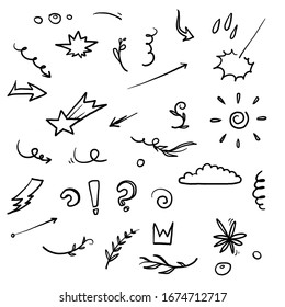hand drawn doodle element collection vector isolated