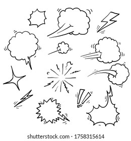 hand drawn doodle element collection. bubble speech, boom, wow.doodle style vector