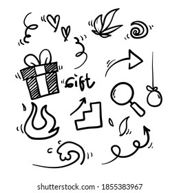 hand drawn doodle element collection isolated background