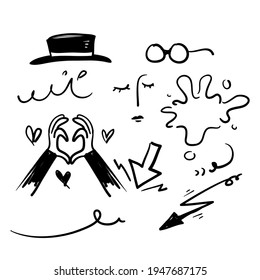 hand drawn doodle element collection illustration icon isolated