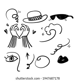 hand drawn doodle element collection illustration icon isolated