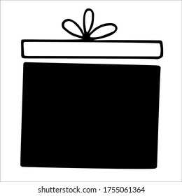 Hand drawn doodle element gift box. Doodle illustration of present for card, poster, banner, christmas design, pattern, birthday card, kid design. Vector illustration isolated on white background.