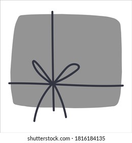 Hand drawn doodle element gift box. Doodle illustration of present for card, poster, banner, christmas design, pattern, birthday card, kid design. Vector illustration isolated on white background.