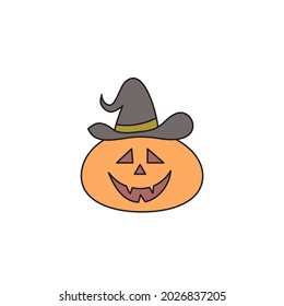 hand drawn doodle element for Halloween. jack o lantern, pumpkin candle. isolated vector illustration on white background