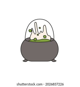 hand drawn doodle element for Halloween. witch pot with green boiling poison. isolated vector illustration on white background
