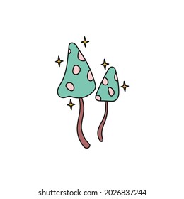 elemento de doodle dibujado a mano para Halloween. hongos verdes mágicos. ilustración vectorial aislada en fondo blanco