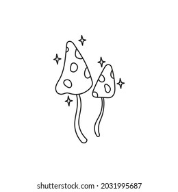 hand drawn doodle element for Halloween. magic outline mushrooms. isolated vector illustration on white background