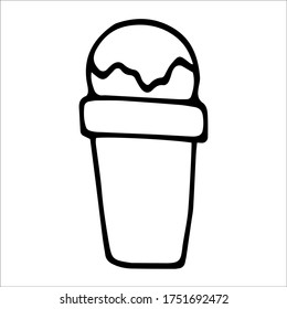 Hand drawn doodle element ice cream. Doodle outline illustration for logo, icon, patterns, cards, prints, web and other design. Summer element isolated on white background.