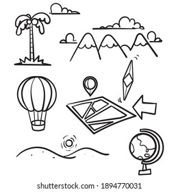 hand drawn doodle element illustration collection. nature and cartography related icon. cartoon style