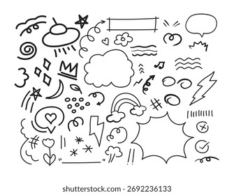 Dibujado a mano doodle elemento aislado sobre fondo blanco, Ilustración vectorial de estilo de boceto. Perfecto para la decoración, el ornamento, el patrón, la textura y el uso de fondo.