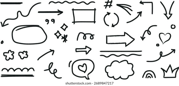 Desenhado à mão elemento doodle conjunto ilustração vetor no fundo branco