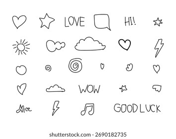 Hand drawn doodle element set isolated on white background for decoration, vector illustration