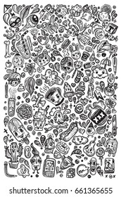 Hand drawn doodle element of various little elements and characters 