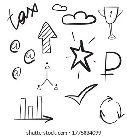 Hand drawn doodle Elementals Businesses Ornaments Icon background Vector illustration.