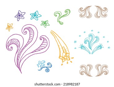 Hand drawn doodle elements for frames and motifs