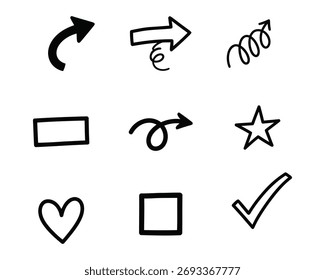 Hand Drawn Doodle Elements on White Background Artistic Vector Illustration