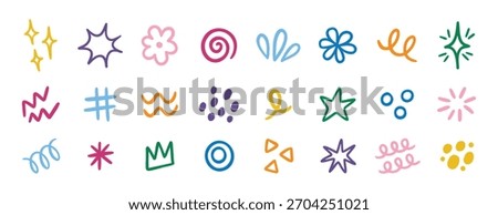 Hand drawn doodle elements set cute line art decorative design. Vector illustration