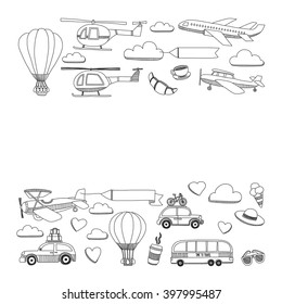 Hand drawn doodle elements Travel and adventure Kids drawing