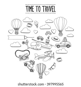 Hand drawn doodle elements Travel and adventure Kids drawing