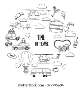Hand drawn doodle elements Travel and adventure Kids drawing