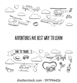 Hand drawn doodle elements Travel and adventure Kids drawing